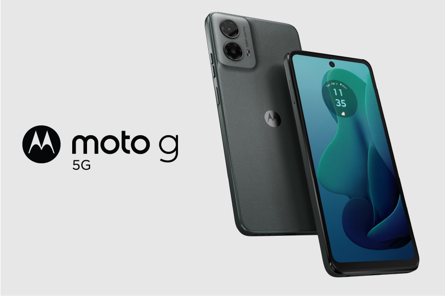 Two Motorola Moto G 5G smart flip phones.