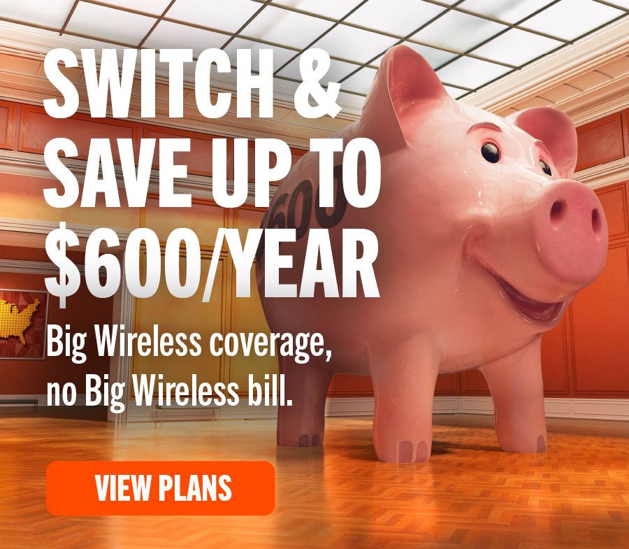 SWITCH & SAVE UP TO $600/YEAR Big Wireless coverage, no Big Wireless bill. VIEW PLANS