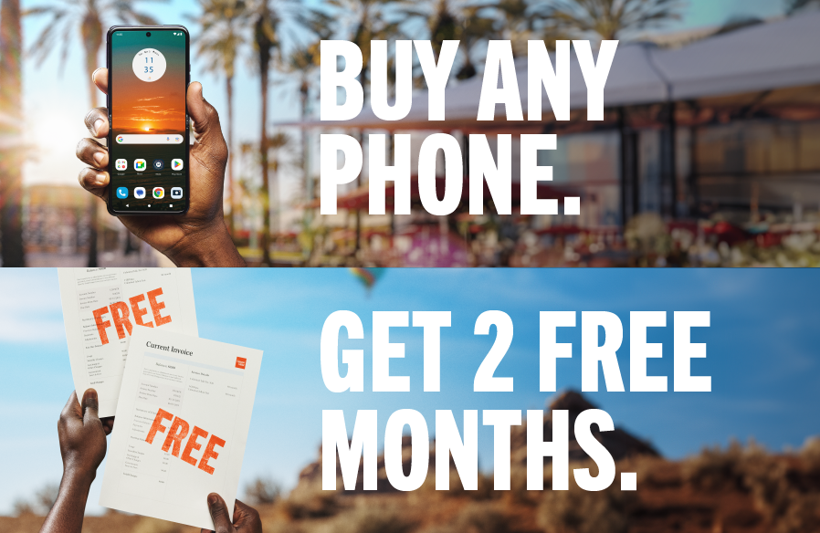 This header images includes a headline 'Buy any phone. Get 2 free months.'