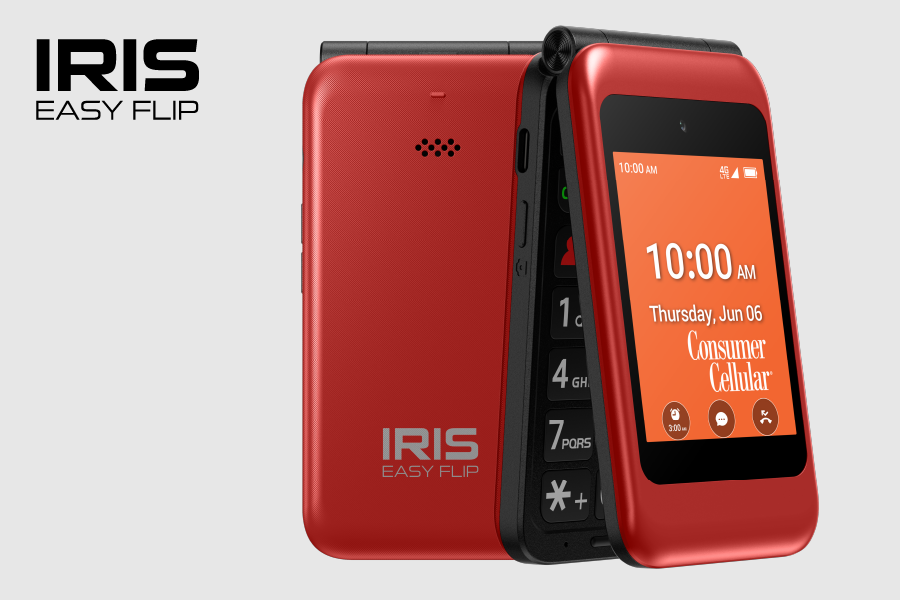 Two IRIS Easy Flip flip phones.