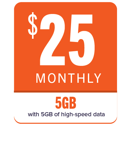 $25 MONTHLY with 5GB of high-speed data
