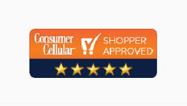 Consumer Cellular shopper approved bubble icon with five stars.