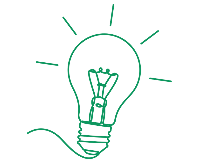 Green lightbulb icon with rays.