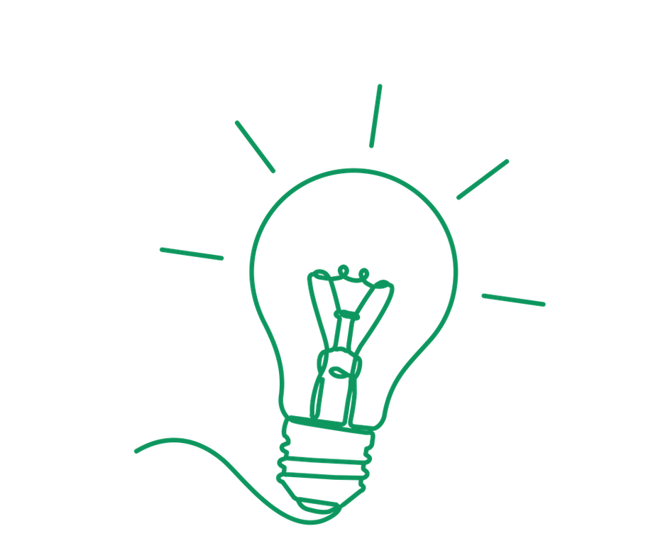 Green lightbulb icon with radiating lines.