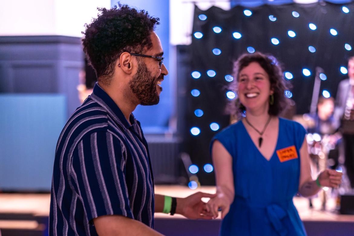 Tristan from Edinburgh Swing Dance Society dancing with Emily