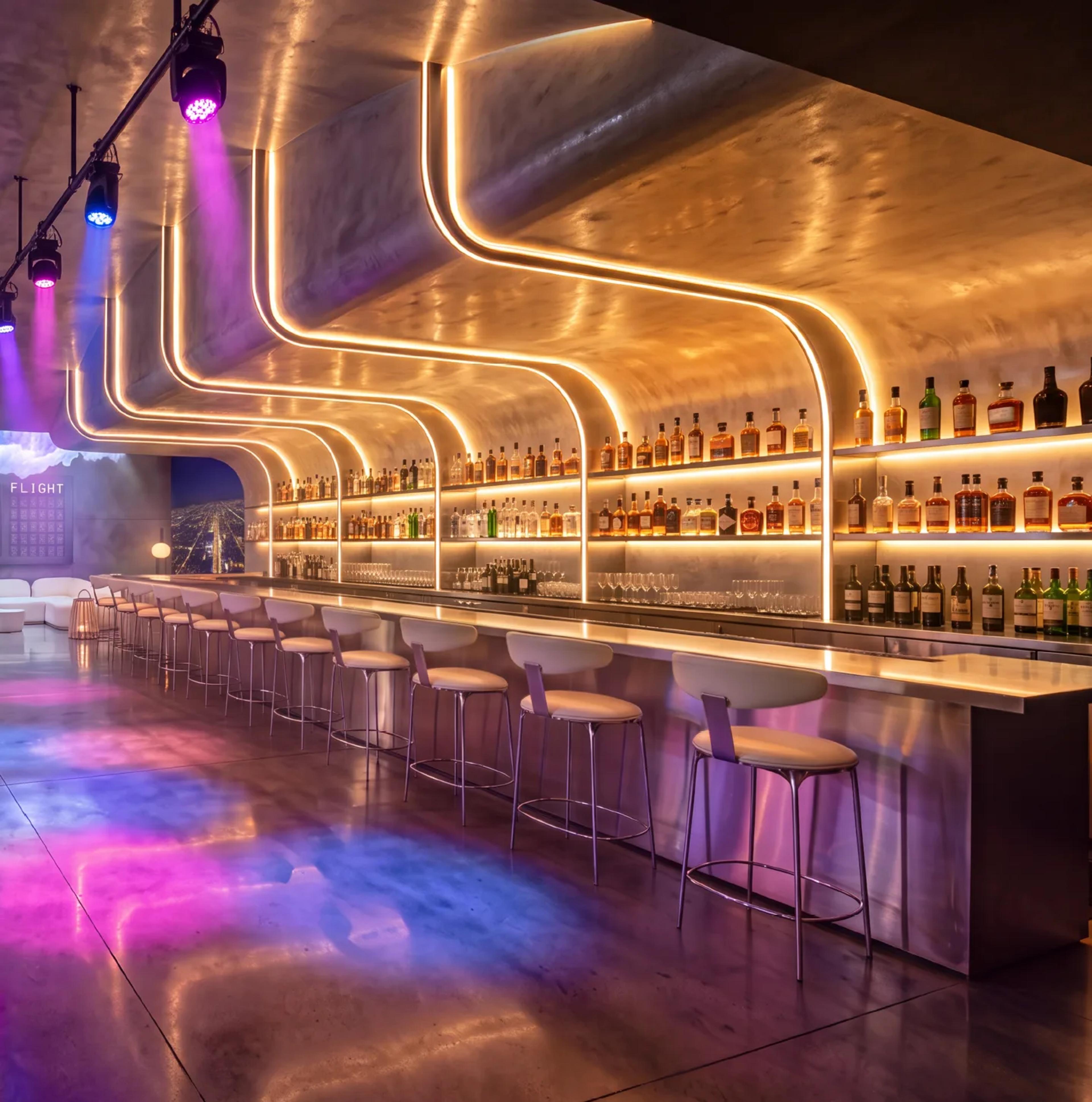 The Altair bar with backlit shelving