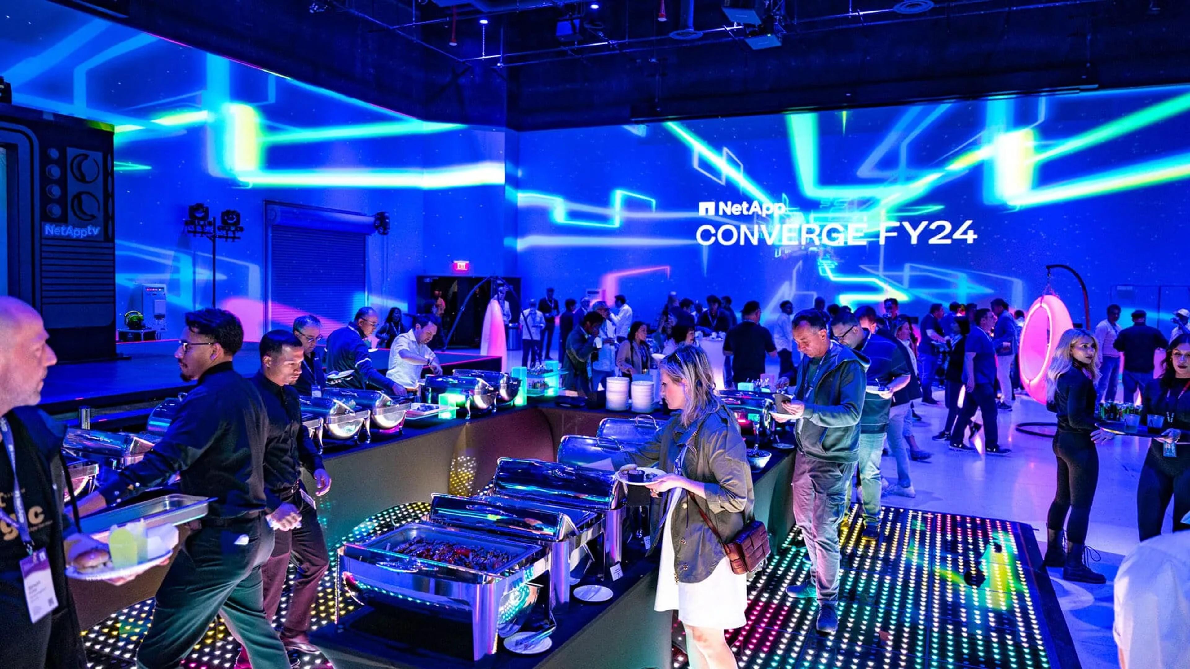 Guests eating catered food in The Portal