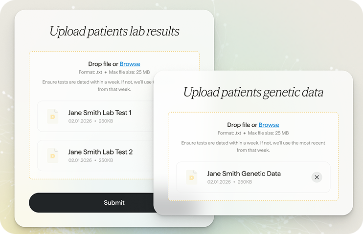Upload patient labs and genetic data within Diadia app
