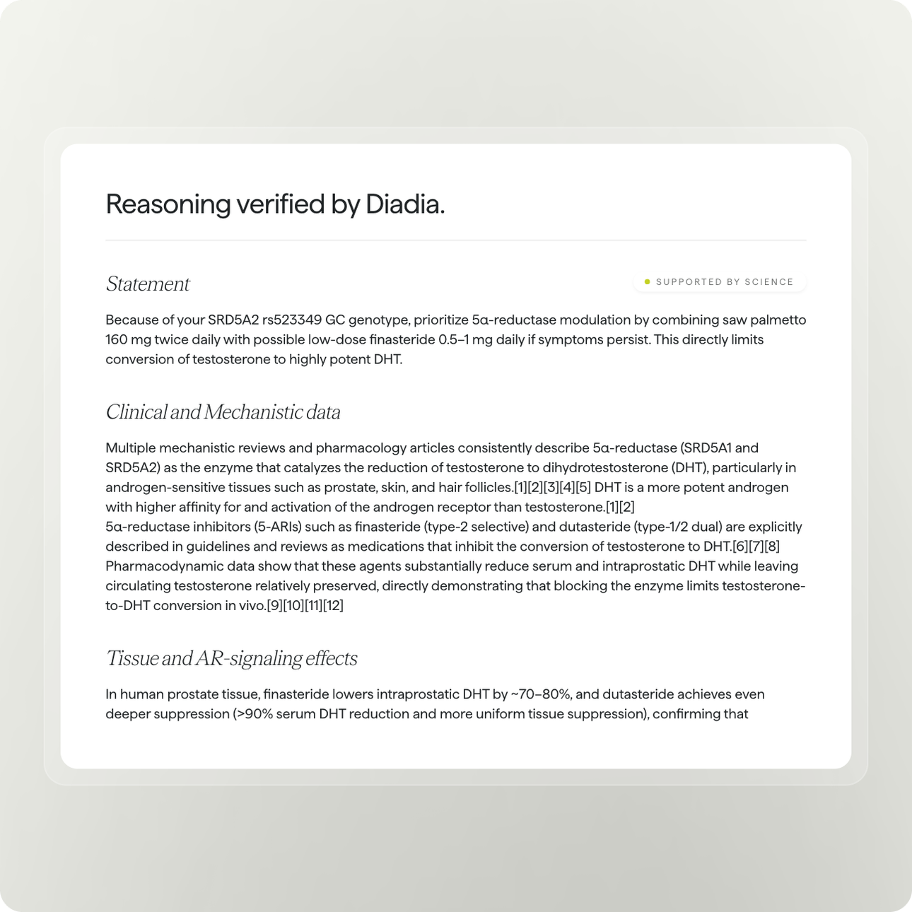 Reasoning verified by Diadia evidence panel