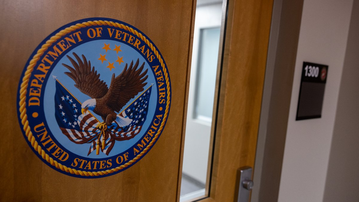 A VA logo placed on the entrance of the VA BDD intake site door.