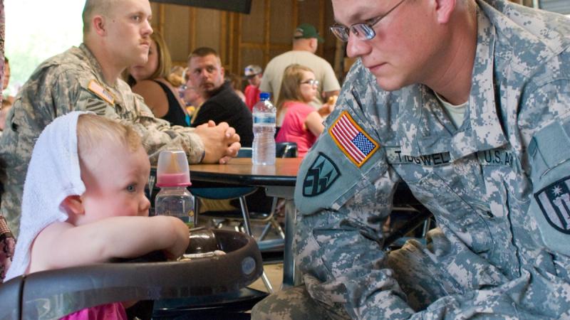 Soldiers and families of the 327th Engineer Company at the unit's Family Day event at the American Legion in Onalaska, Wis.