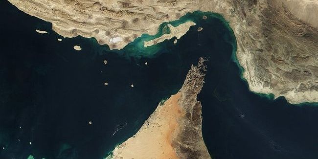 Satellite image of the Strait of Hormuz.