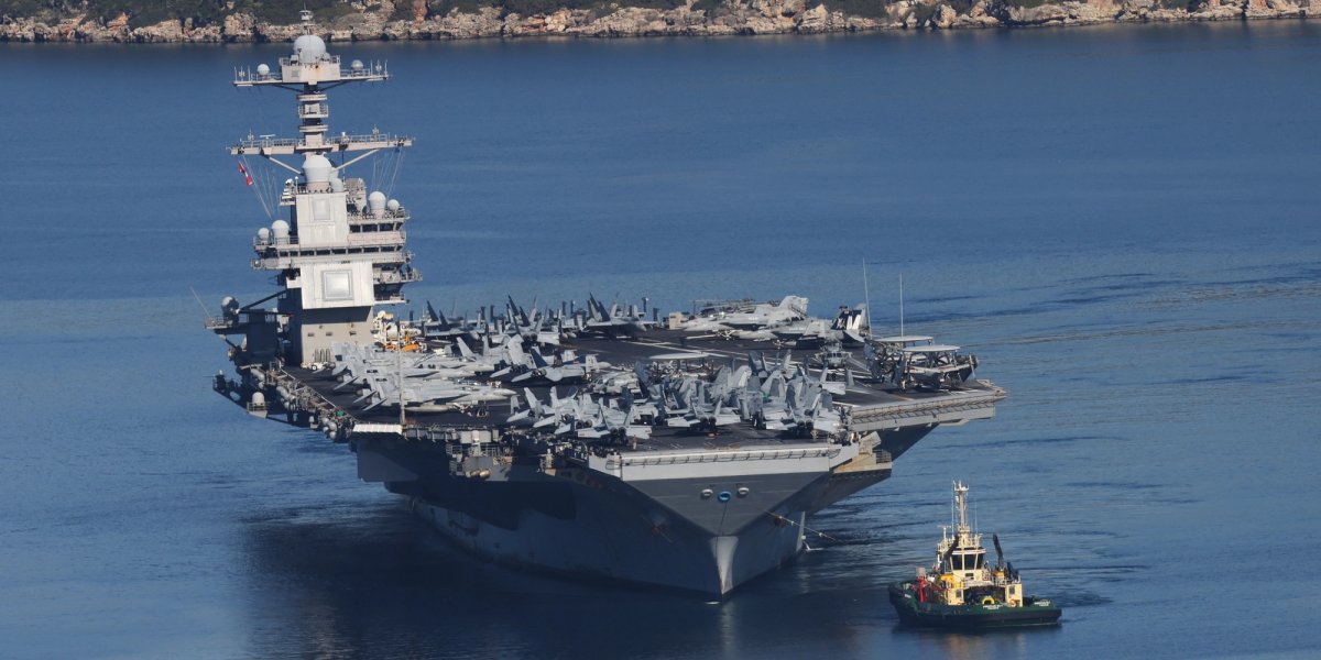 Aircraft carrier on the water.