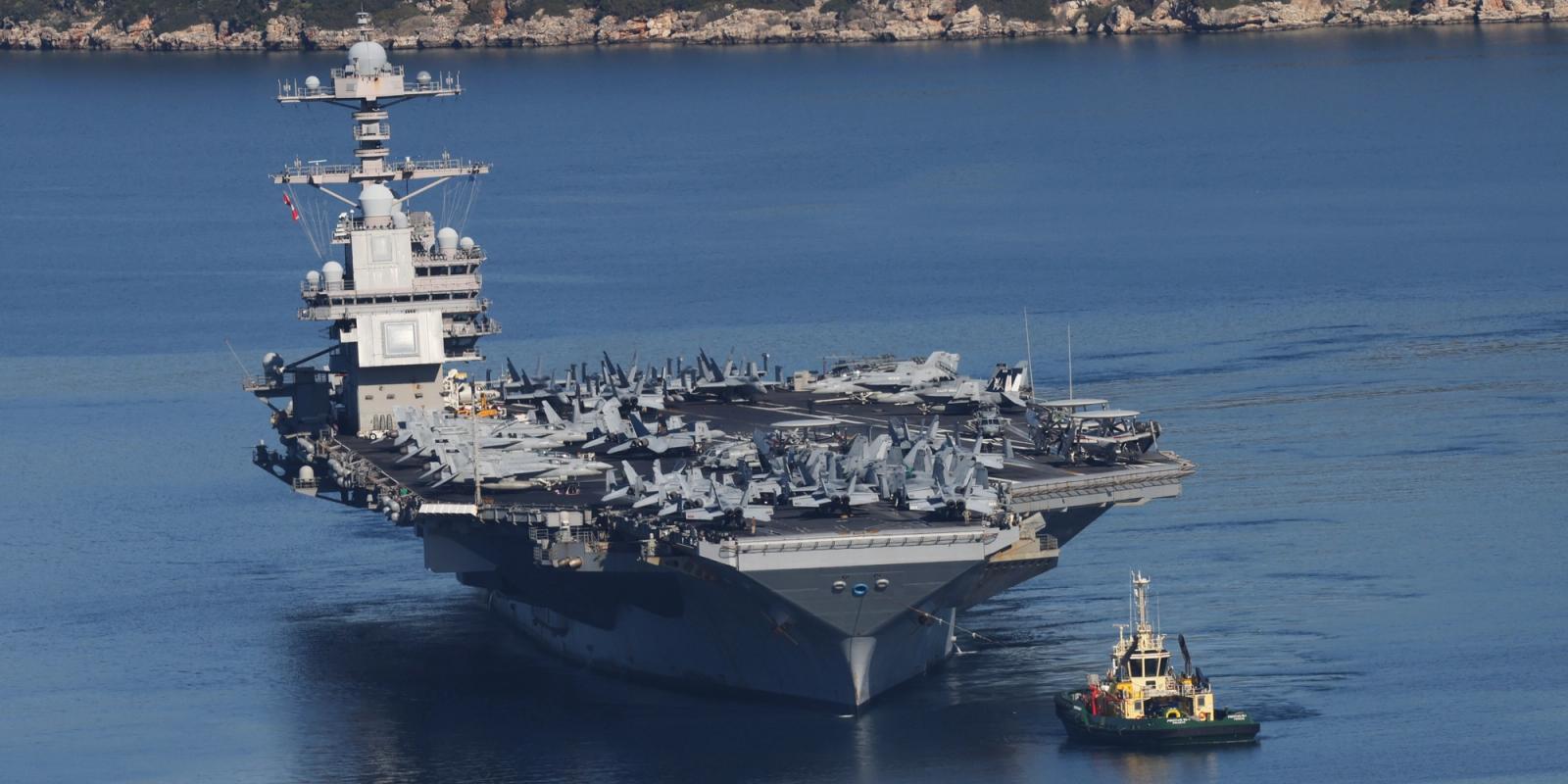 Aircraft carrier on the water.