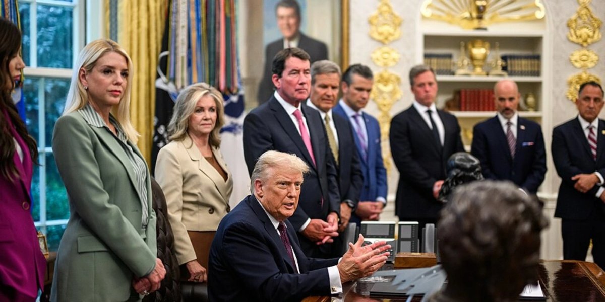 President Donald Trump speaks to members of the media after signing a Presidential Memorandum that will deploy the National Guard to Memphis, Tennessee, to establish the “Memphis Safe Task Force."