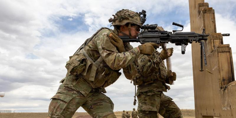 U.S. Army Soldiers assigned to Alpha Company, 4th Battalion, 9th Infantry Regiment participate in an M4 carbine and M249 Squad Automatic Weapon range, reinforcing technical and tactical proficiency among U.S. Army Soldiers at Fort Carson, Colorado, on April 13, 2023. 