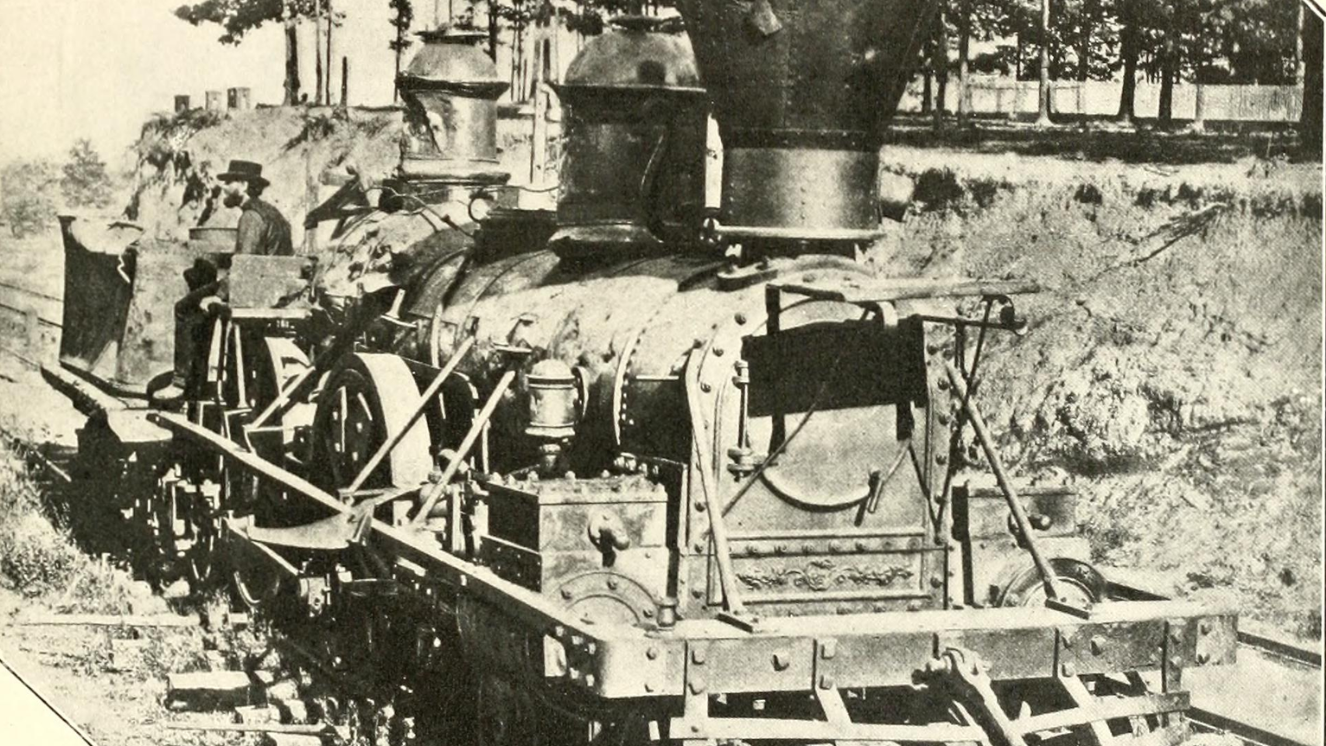 A picture of a Civil War train, also known as a "locomotive that hanged eight men as spies."