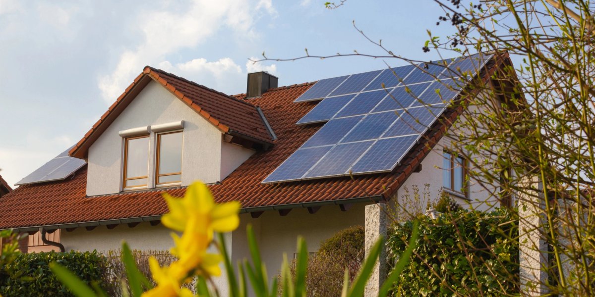 House with solar panels.