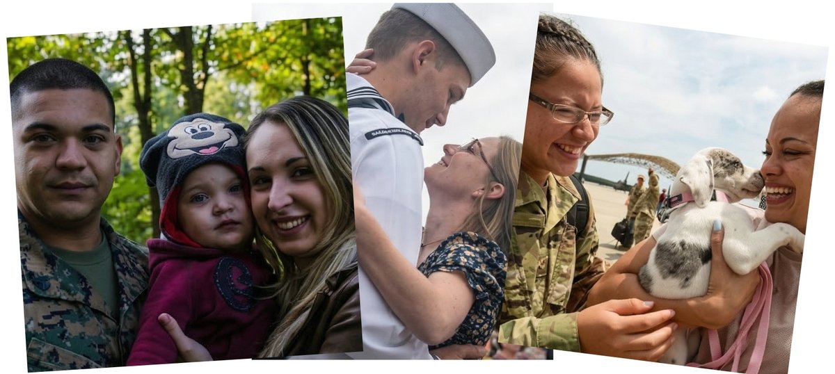 Collage of three military families.