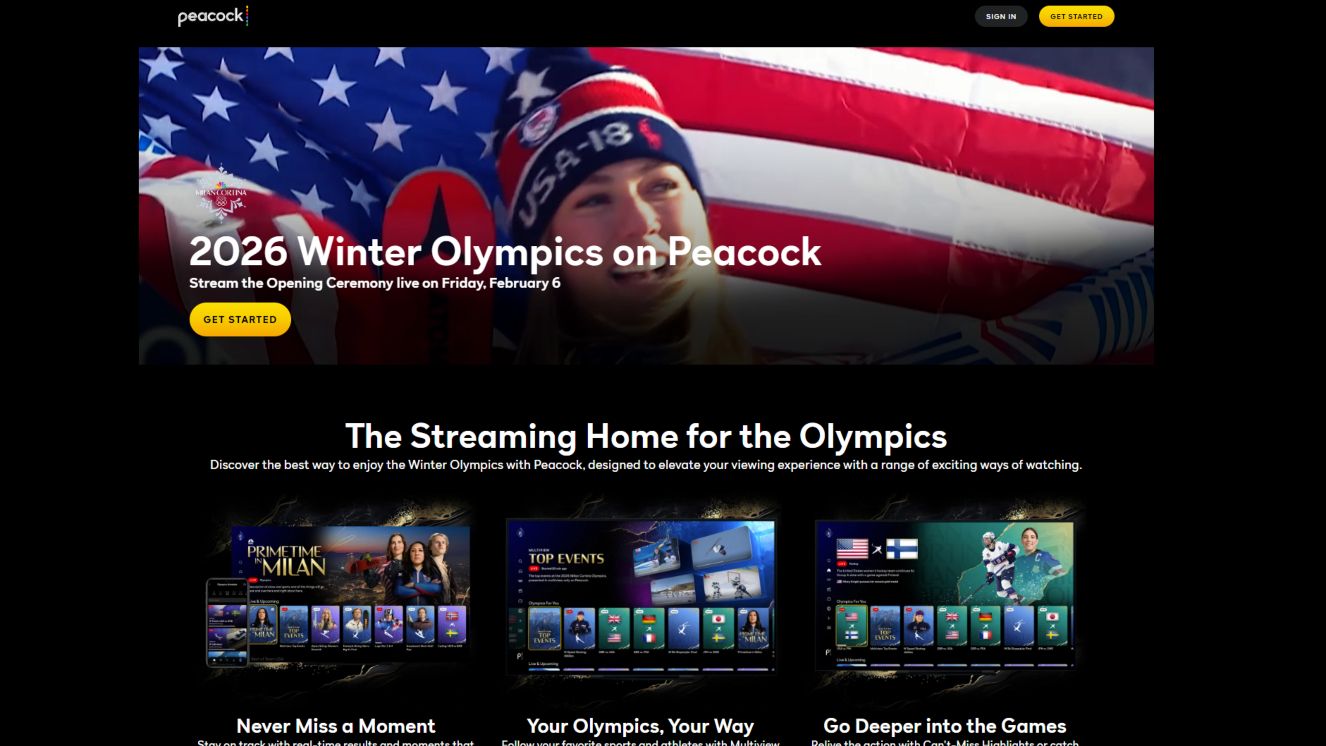 Full-screen promo page of Milan coverage on Peacock.
