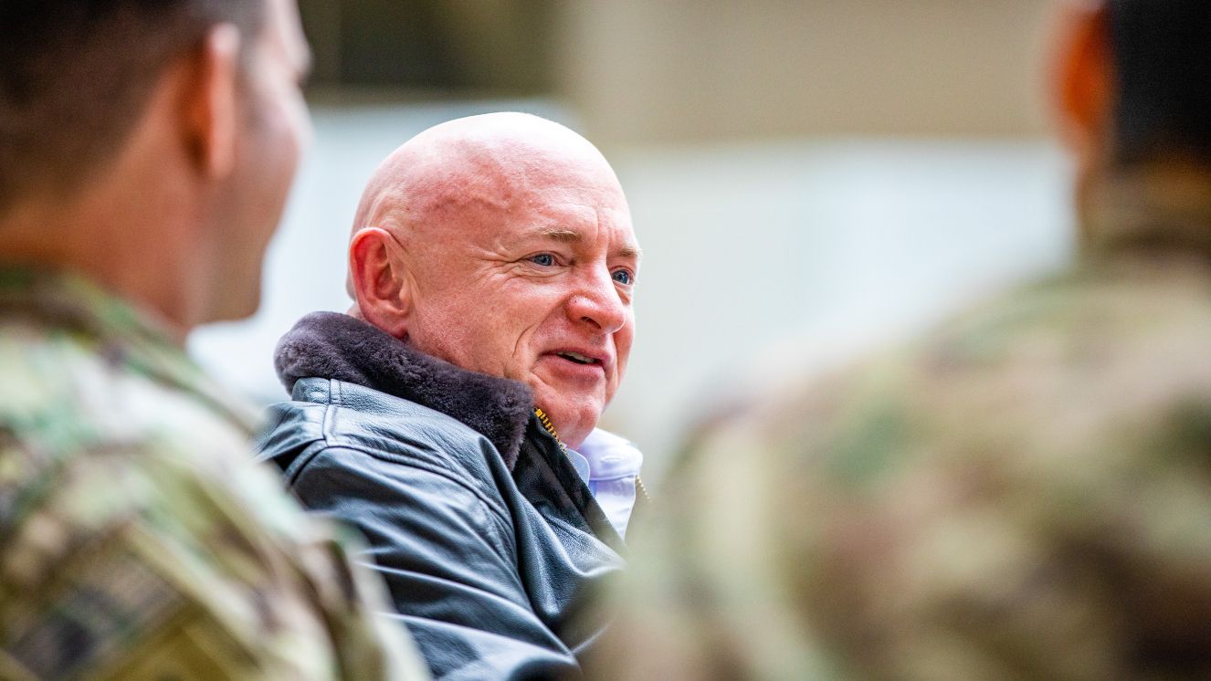 U.S. Senator Cory Booker and Mark Kelly among other U.S. Representatives meet with U.S. Army Paratroopers assigned to the 82nd Airborne Division in Jasionka, Poland.