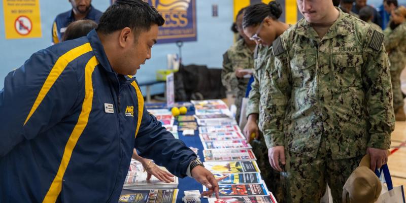 Sailors assigned to Naval Base San Diego (NBSD) visit information booths during the grand opening of the Navy's first and only Human Performance Optimization (HPO) program onboard the Harborside Gym, Feb. 2, 2026.