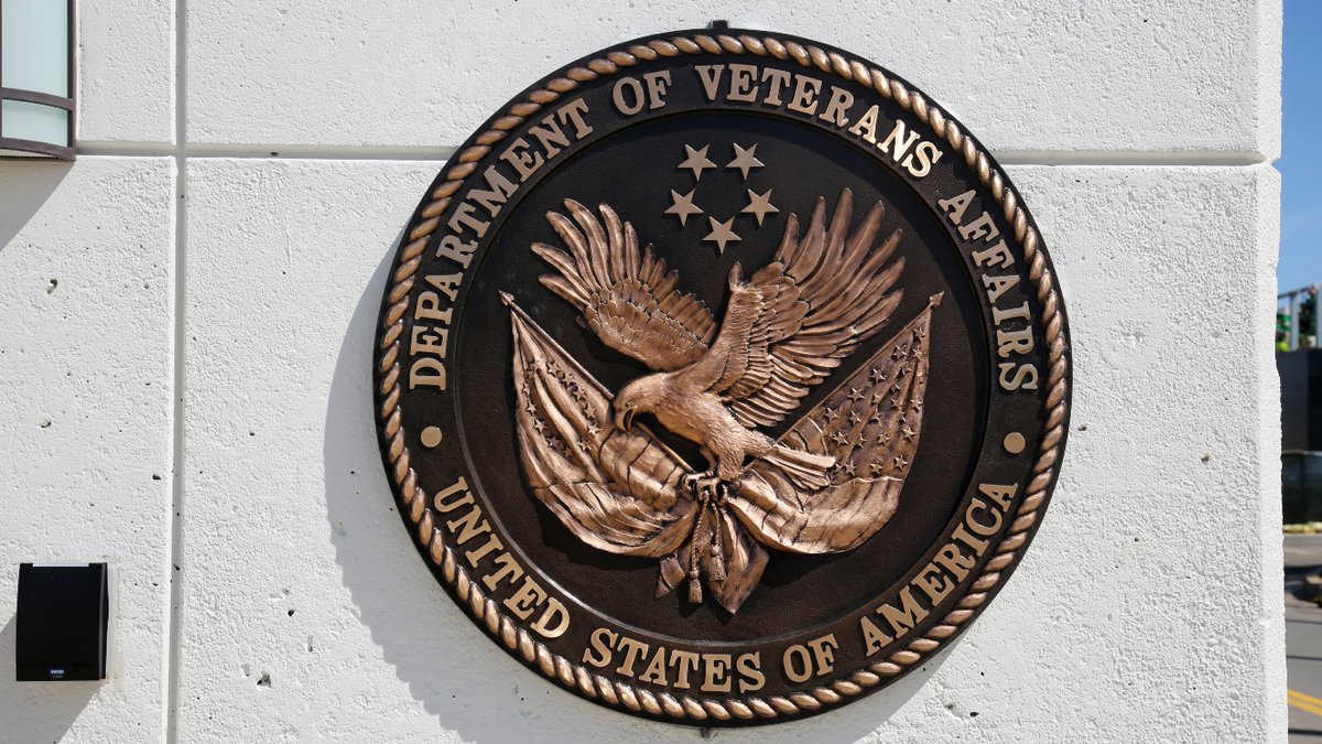 A Department of Veterans Affairs sign at the Veterans Affairs complex in Long Beach, California.