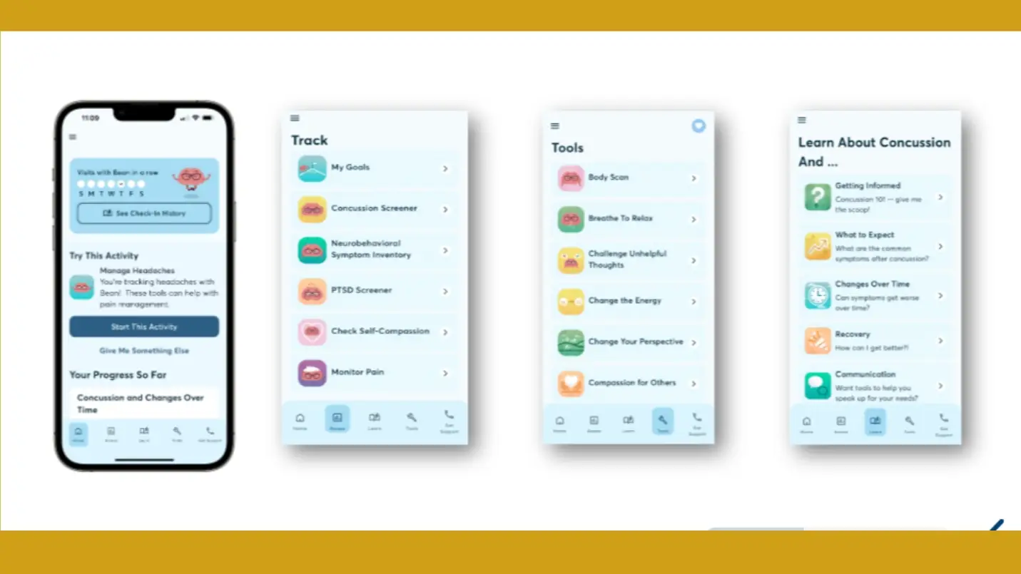 Concussion app screens.