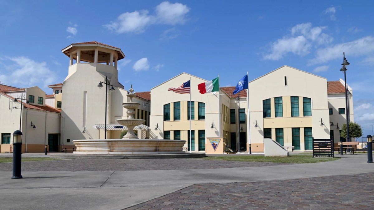 View of the Naval Air Station Sigonella headquarters building, Sept. 21, 2022.