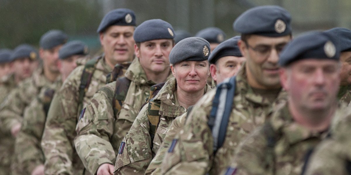 Royal Air Force Reservists training on base.