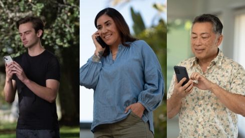 Three individuals use their phones.
