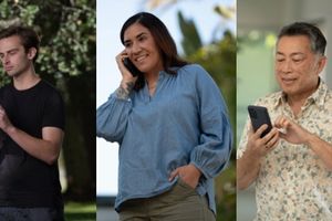 Three individuals use their phones.