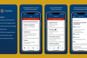 A display of screenshots of the new VA app.