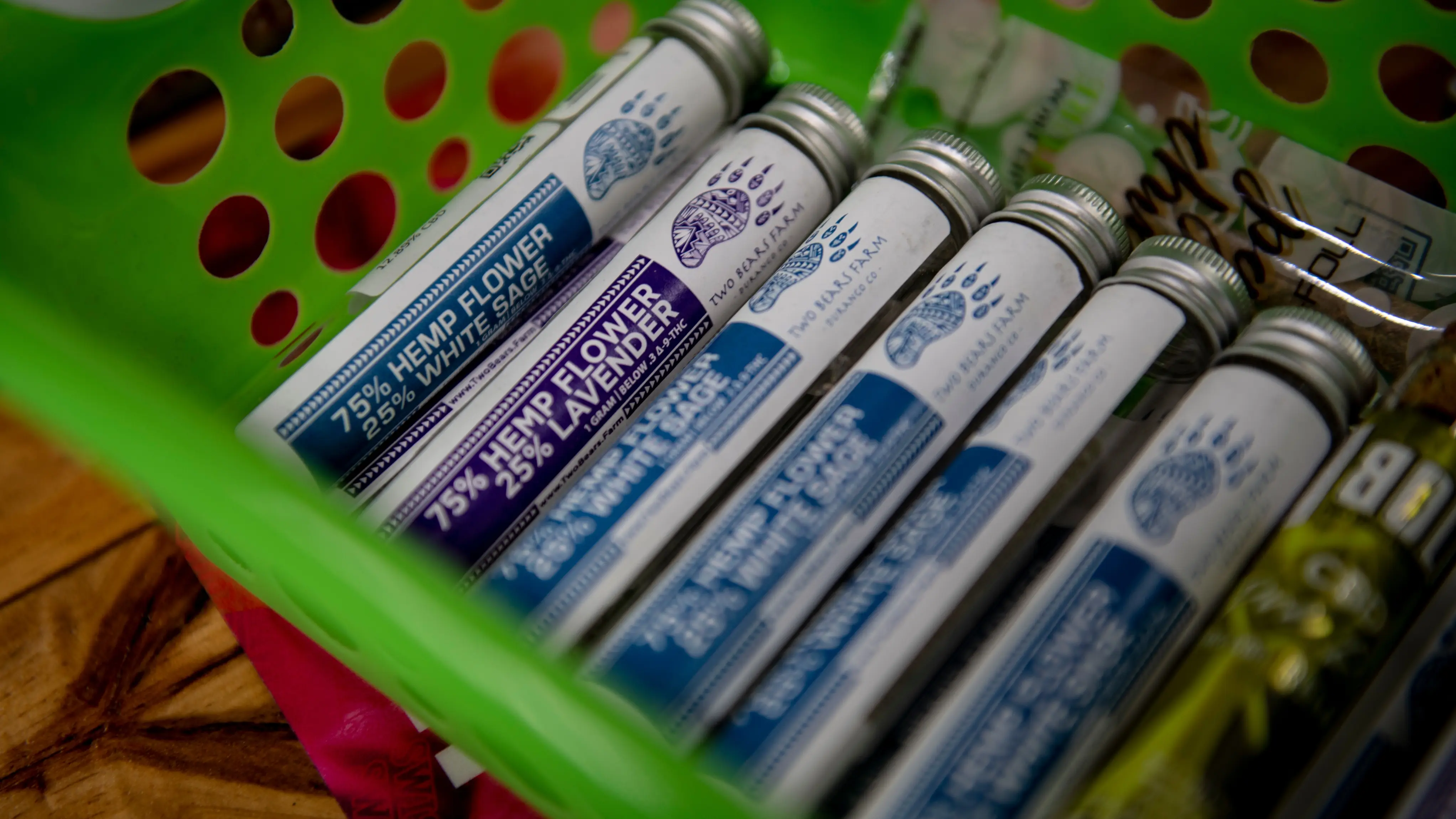 Plastic shopping box of Hemp and Cannabis products.