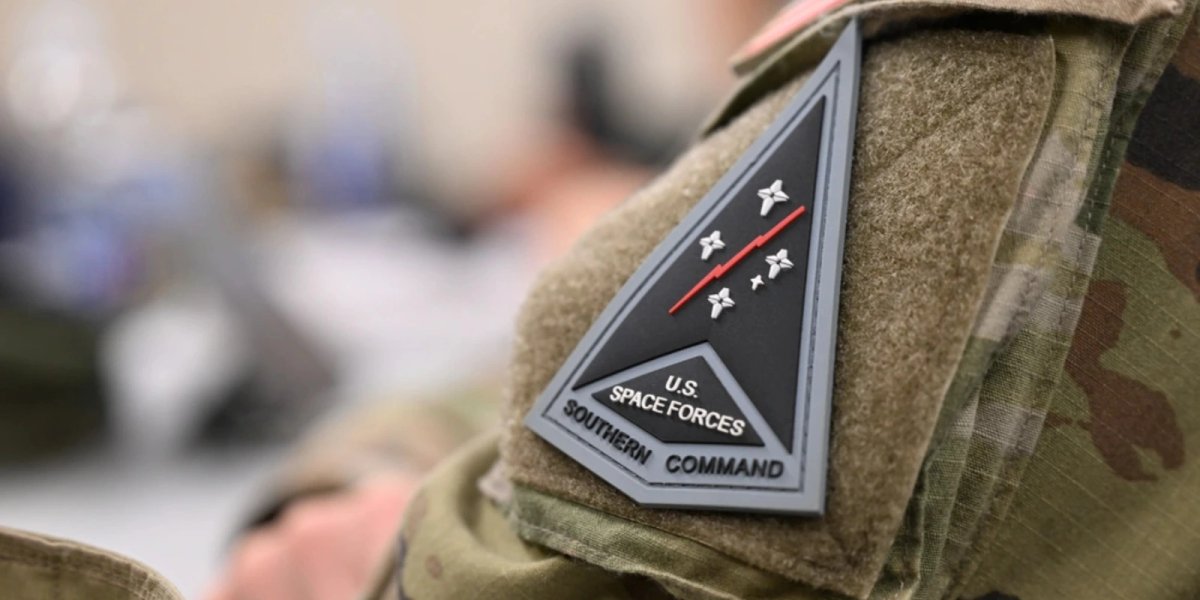 U.S. Space Forces Southern Command patch during a subject matter expert exchange between Brazil Space Operations Center (COPE), 222 Command and Control Squadron, Air Force Research Labs, and commercial defense contractors,.