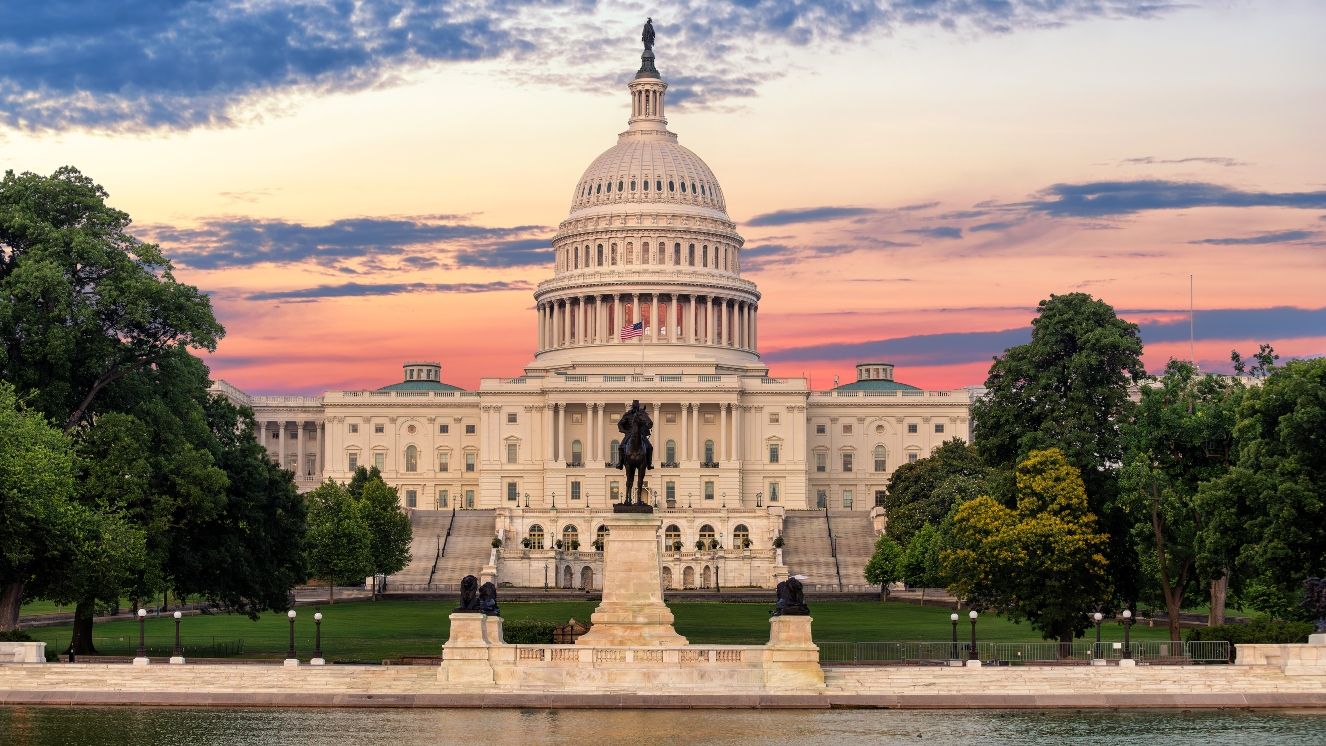 The United States Capitol building at sunrise, Washington DC, USA.