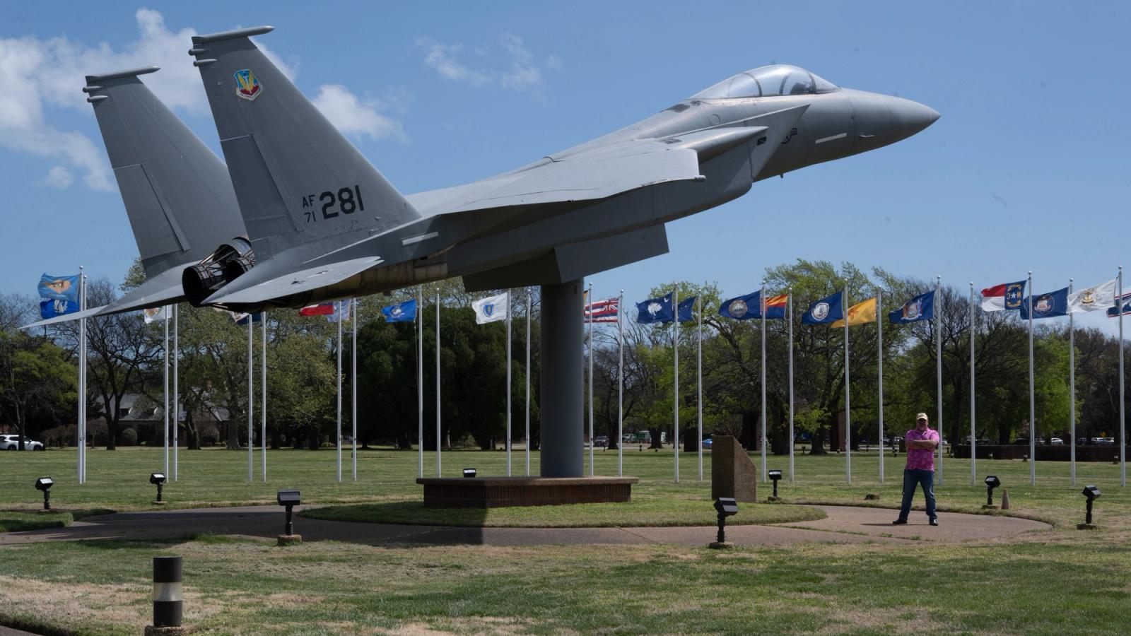 Fighter jet on a pedestal.