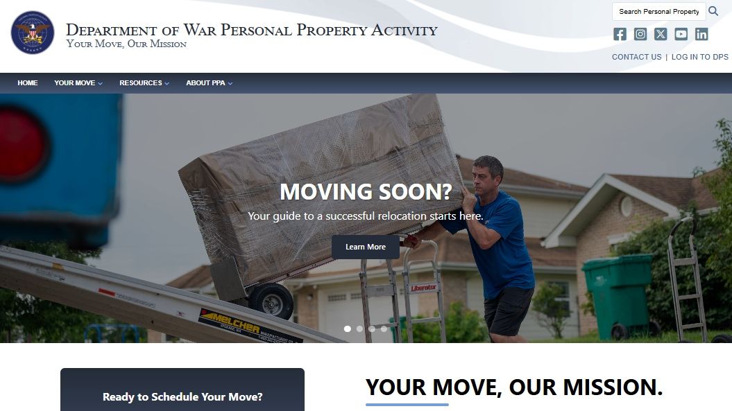 Website homepage for DoD's PCS process.