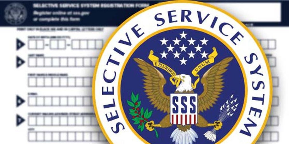 Photo illustration of draft from a Selective Service Seal.