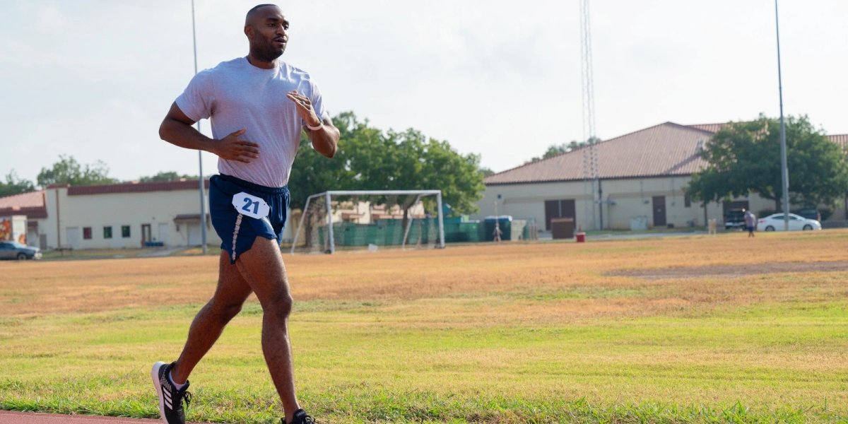 U.S. Air Force Capt. Howard Gaines, 959th Clinical Support Squadron pharmacist, completes lap six of the physical fitness test at the Rambler Fitness Center, Joint Base San Antonio-Randolph, Texas.