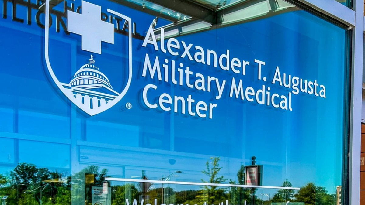 The entrance of the Alexander T. Augusta Military Medical Center.
