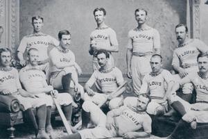 Vintage group photo of an early baseball team.