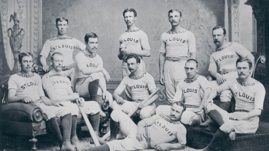 Vintage group photo of an early baseball team.
