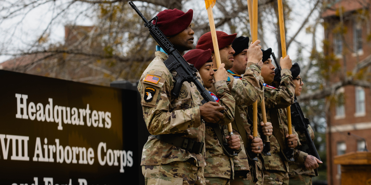 The color guard at the redesignation ceremony of Fort Liberty to Fort Bragg.