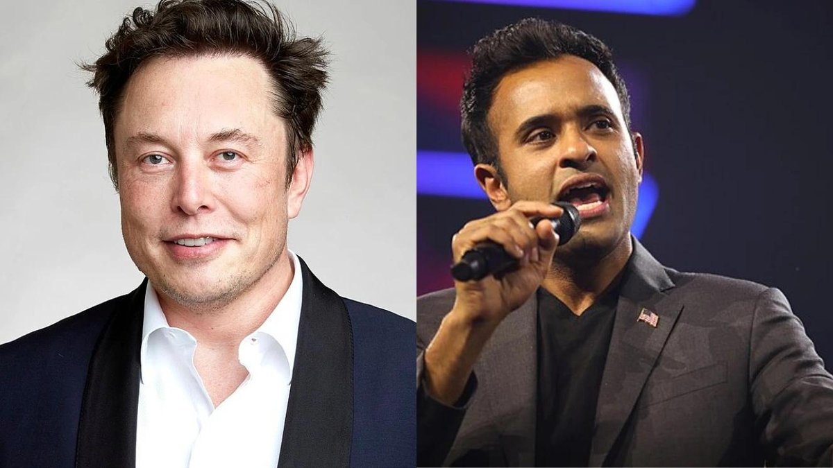 Elon Musk and Vivek Ramaswamy speaking at a public event.