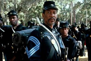 Morgan Freeman and other stars dressed as Confederate soldiers.