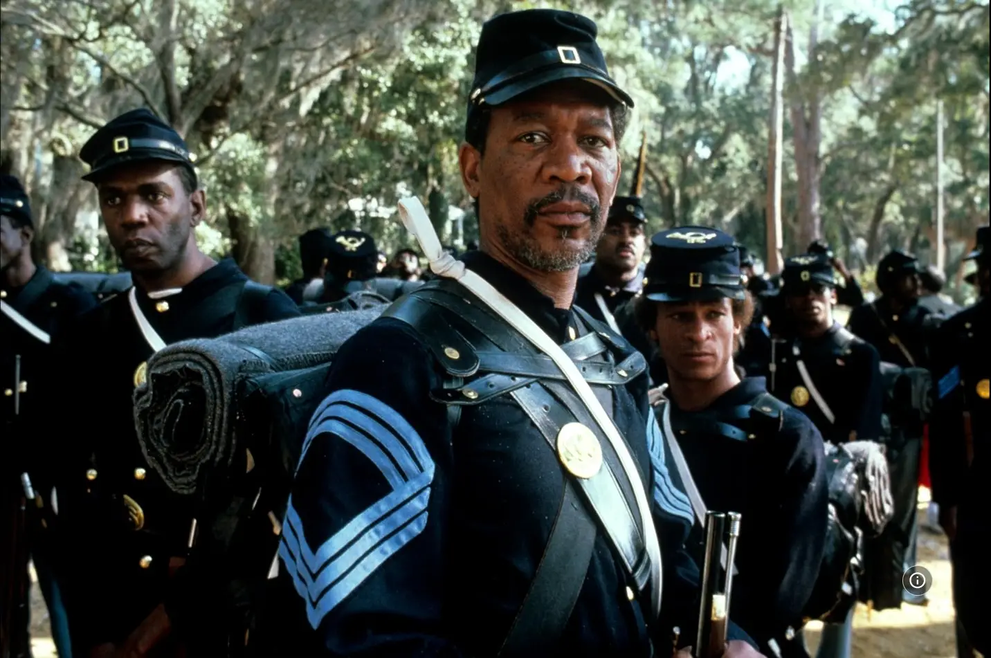 Morgan Freeman and other stars dressed as Confederate soldiers.
