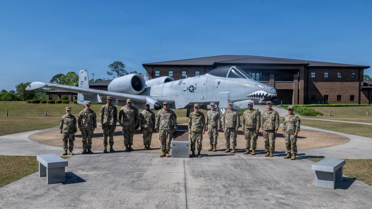 Soldiers pose in front of a Flying Tiger vintage plane.