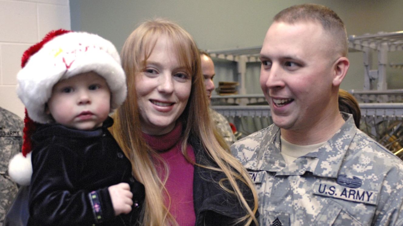 Staff Sgt. Michael Skeen, his wife, Joanna, and daughter, Lillian, have already started celebrating Christmas now that they’re together again after Skeen’s 16-month deployment to Iraq with the 172nd Stryker Brigade Combat Team.