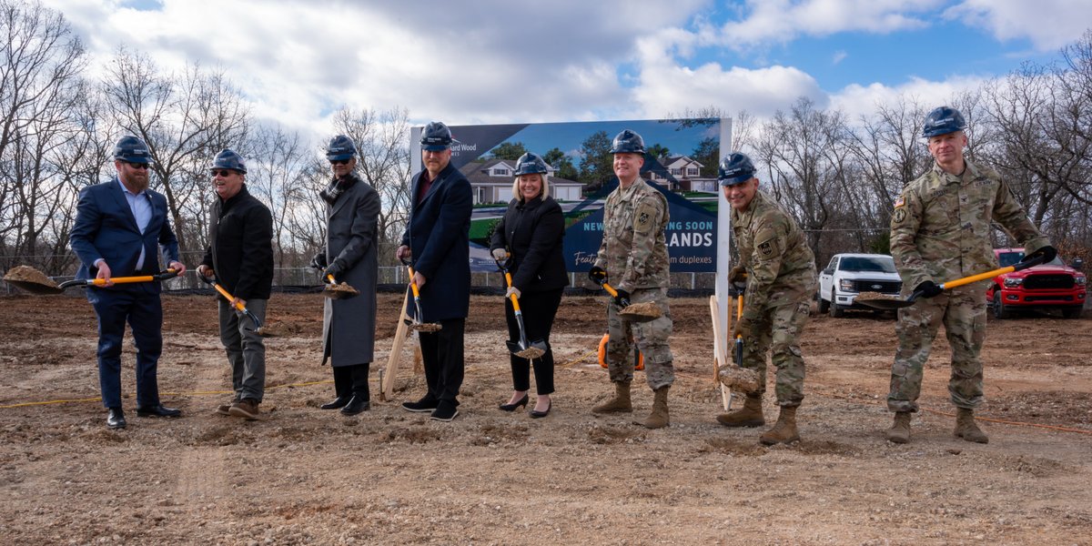 Fort Leonard Wood leaders and Balfour Beatty Communities representatives break ground on 56 new homes Dec. 10 in Fort Leonard Wood’s Woodlands Housing Area.